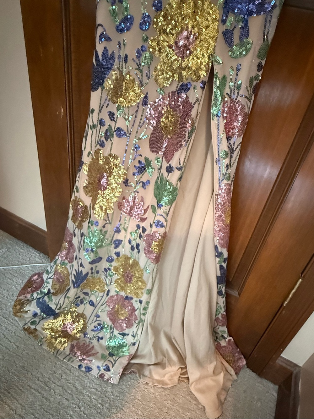 Embellished Floral Sequin Maxi Dress - Picture 4 of 12
